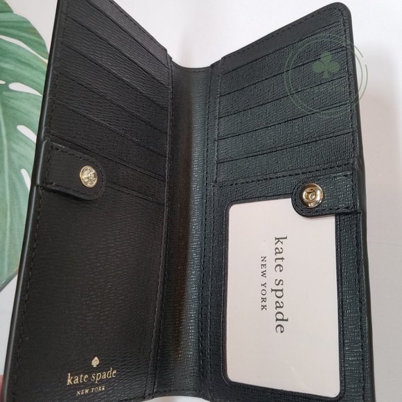 MAKE AN OFFER Kate Spade Large Slim Bifold wallet leopard graphic new black - Picture 5 of 6